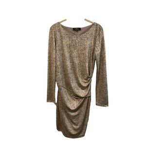 Lu Lu’s. Metallic Gold Black Flecks Left side Ruched Dress Size XL